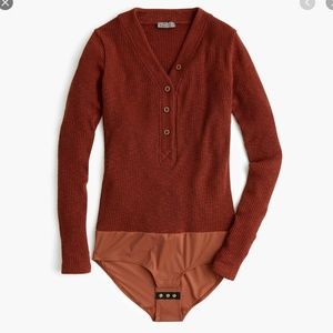 JCrew Point Sur ribbed henley bodysuit in Redwood